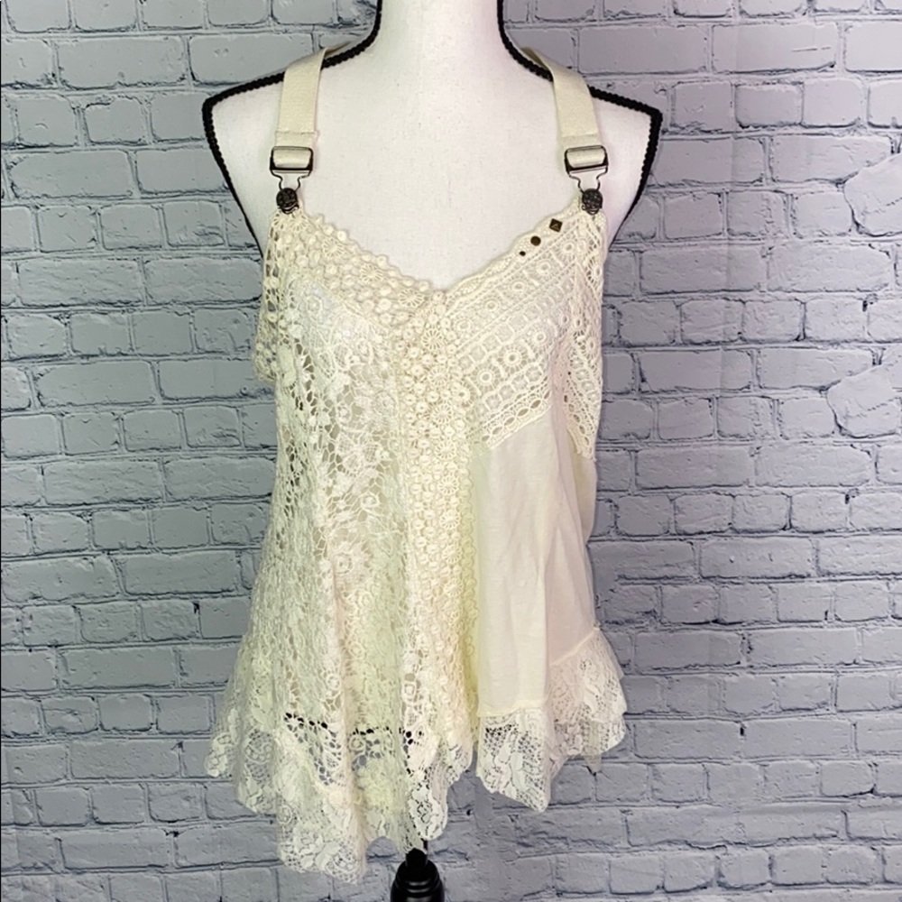 Free People Lace Asymmetric Top Size M